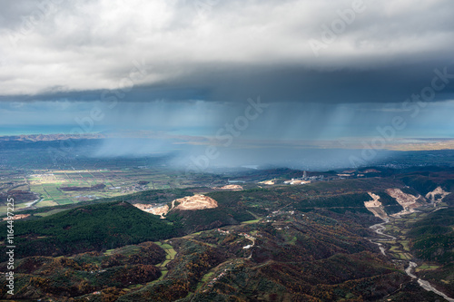 Kruja Mountains rough nature landscape with dark clouds near Kruje, Durres, Albania photo