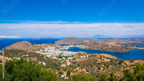 Panoramic view of Skala, capital village of Patmos island, Greece