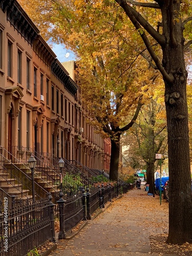 Canvastavla Autumnal Brownstone Perspective (Brooklyn, New York, USA)