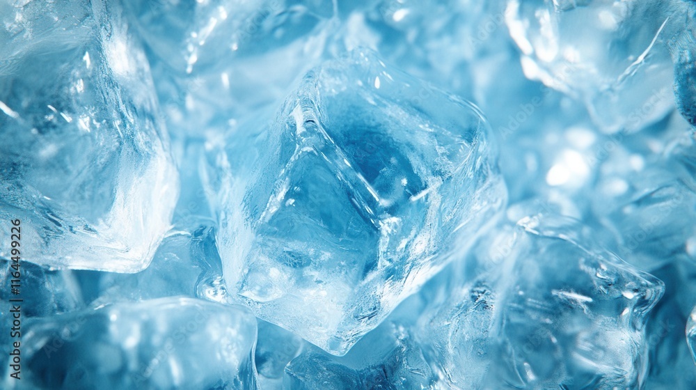 Close-Up of Glimmering Ice Cubes on Bright Blue Background Close-Up of Glimmering Ice Cubes on Bright Blue Background