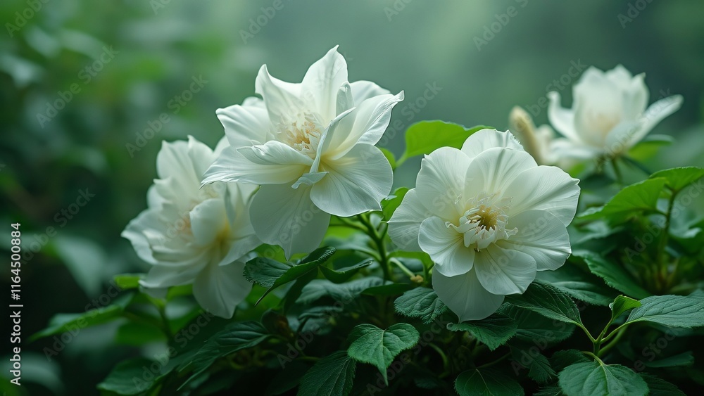 Delicate White Blooms, Emerald Green Foliage and Misty Atmosphere - Stunning Floral Photography Delicate White Blooms, Emerald Green Foliage and Misty Atmosphere - Stunning Floral Photography