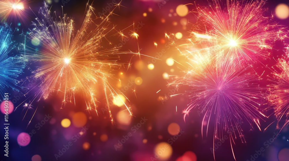 Naklejka premium Modern abstract calligraphy art with shimmering fireworks, creating a festive and dynamic atmosphere.