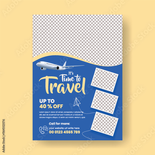 Travel or Tourist agency a4 print flyer or poster template layout,  holiday vacation tourism flyer, leaflet or brochure cover design