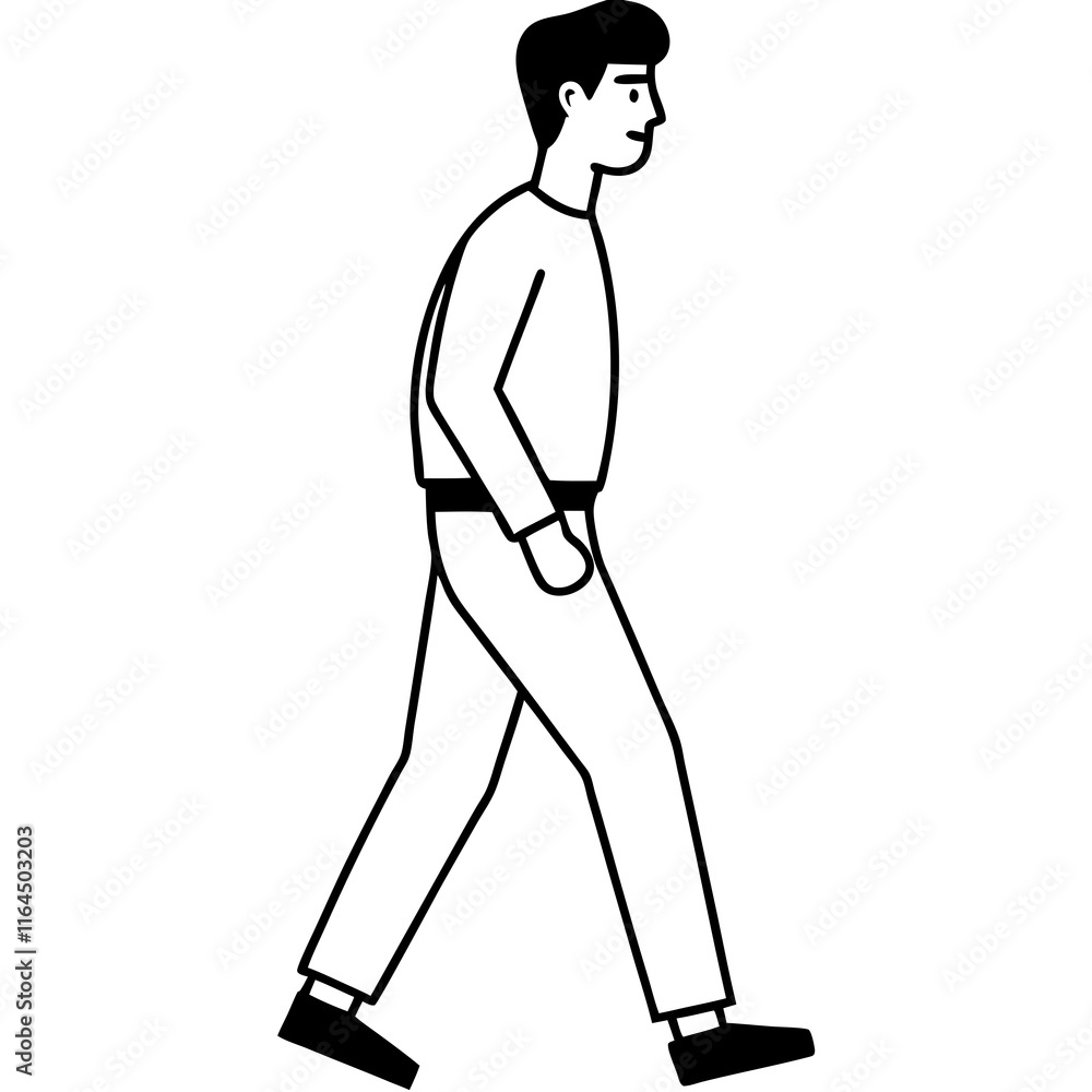 A man walking line art icon on White background A man walking line art icon on White background