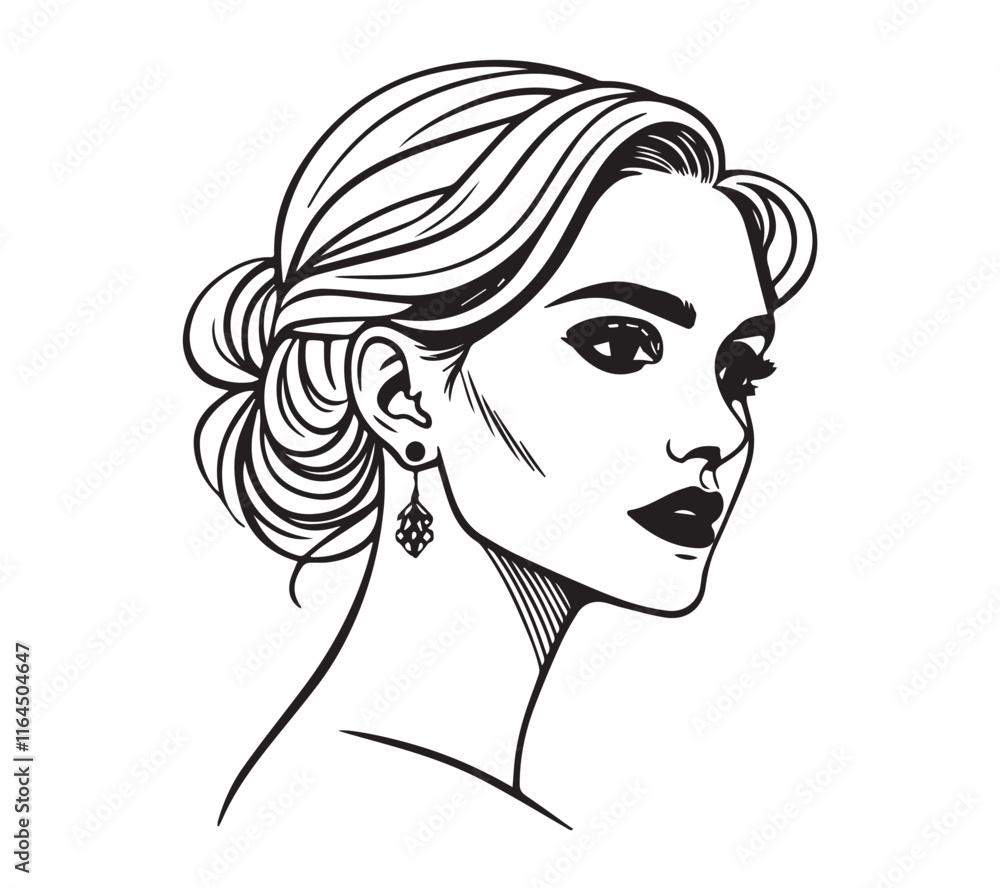 Set of stylized woman faces. Modern single line art. Woman beauty fashion concept Set of stylized woman faces. Modern single line art. Woman beauty fashion concept