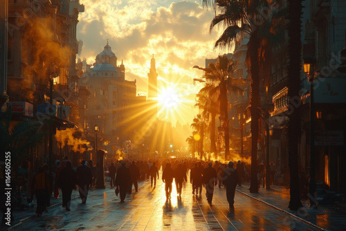 A Golden Hour Scene Of Pilg...
