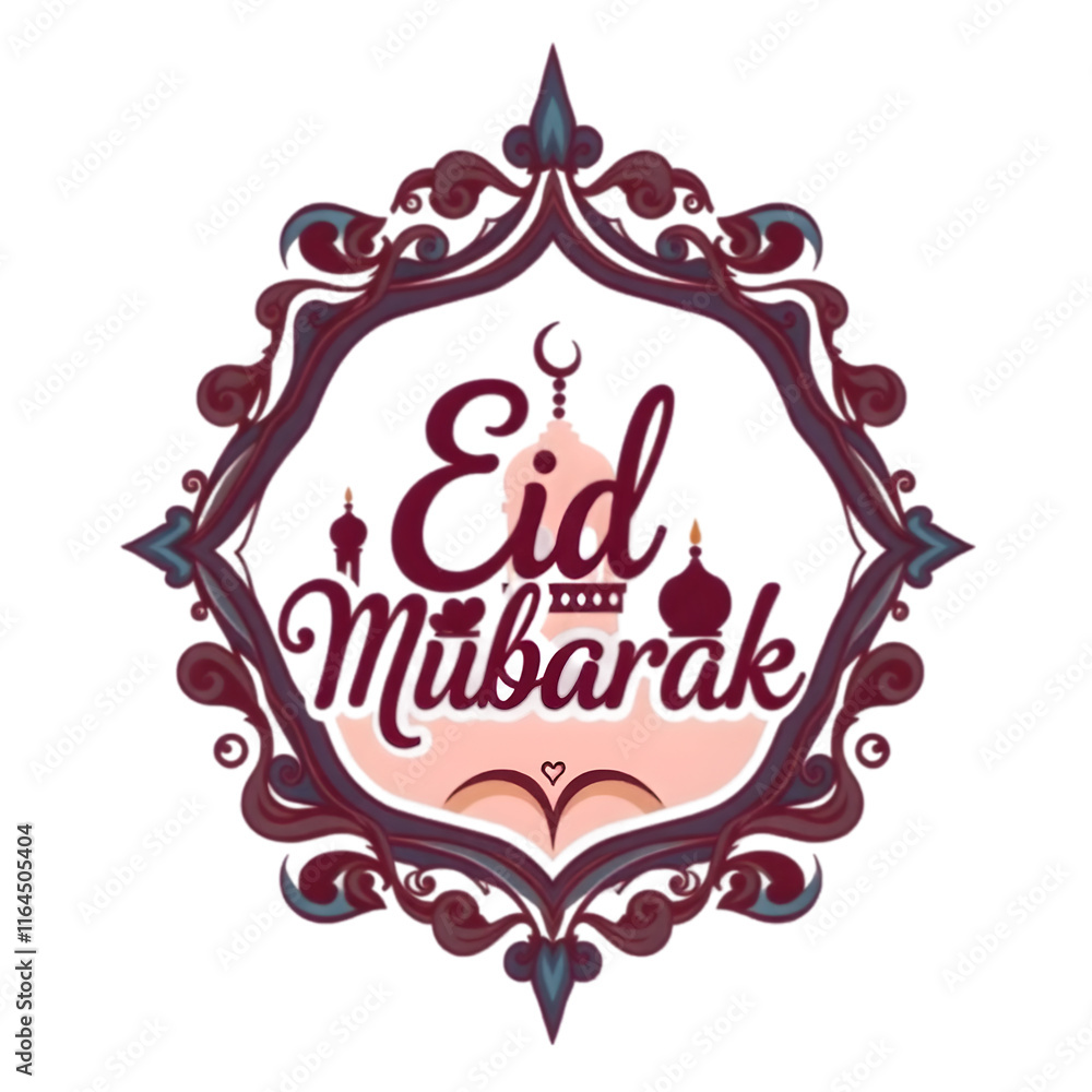 Fototapeta premium Modern Eid Mubarak Lettering with Islamic Elements on Transparent Design