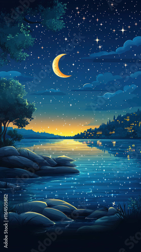 A Tranquil Night Scene With...