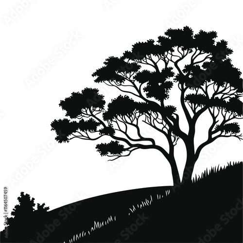 set of silhouettes of trees