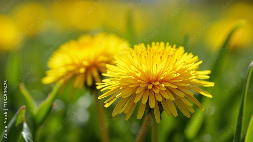 Majestic Single Dandelion Bloom in Vibrant Yellow, Sunny Spring Day, Intricate Details, Soft Green Background, Close-up Macro Photography Majestic Single Dandelion Bloom in Vibrant Yellow, Sunny Spring Day, Intricate Details, Soft Green Background, Close-up Macro Photography
