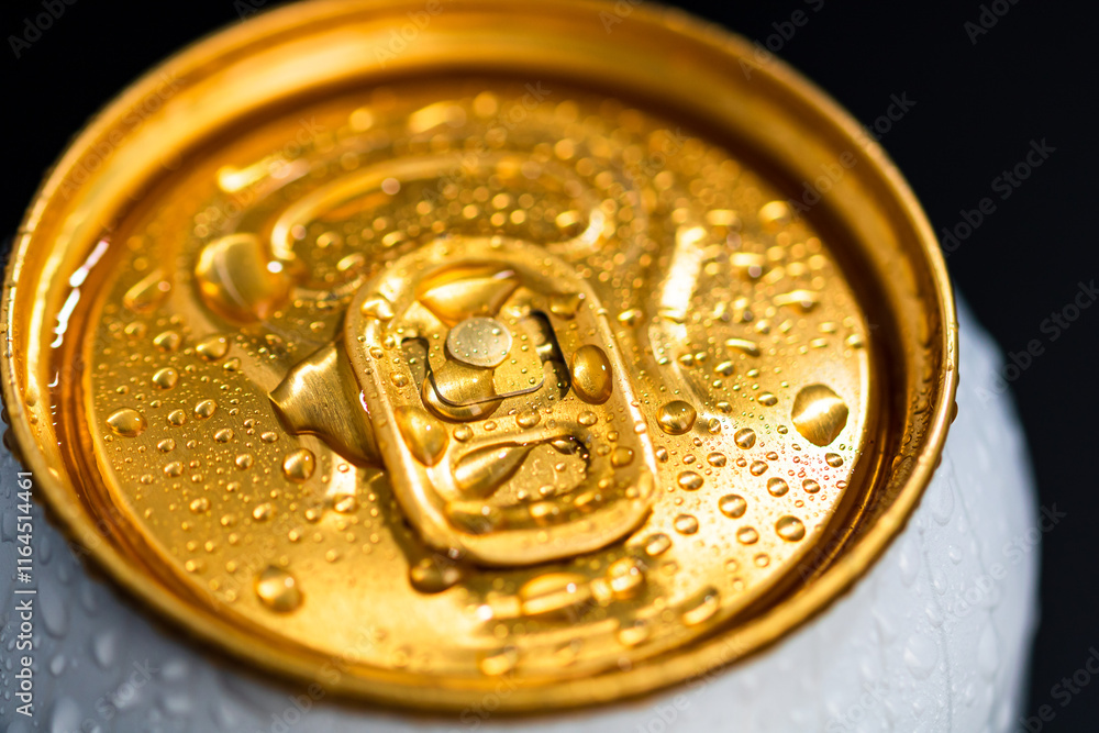 Top of beer can with condensation water droplets isolated. Top of beer can with condensation water droplets isolated.