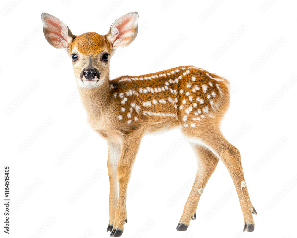 Isolated Cute Fawn Standing with White Spots Isolated Cute Fawn Standing with White Spots