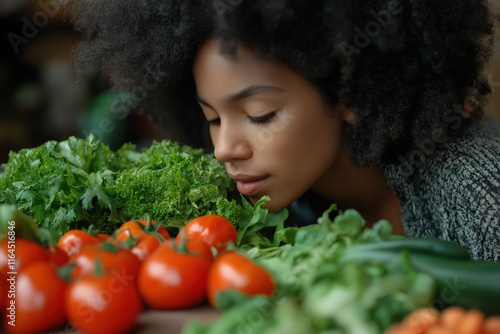 Woman Smelling Food
