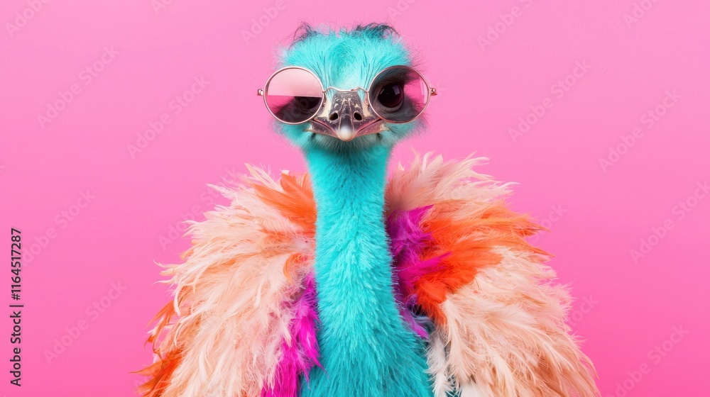 Fototapeta premium Colorful Emu with Sunglasses and Bright Feathered Outfit