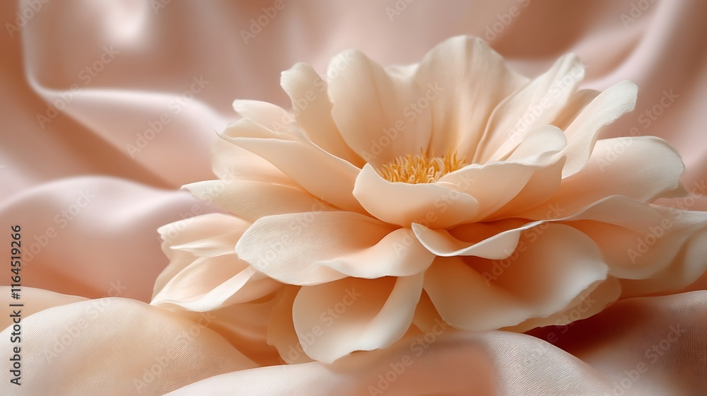 Delicate Peach Blossom Resting on Soft Silk Delicate Peach Blossom Resting on Soft Silk