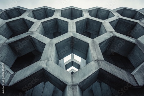 Architectural concrete design featuring hexagonal patterns in a modern structure