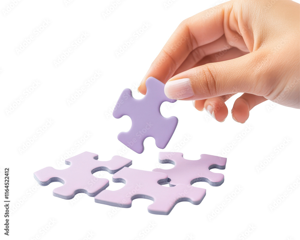 Isolated Hand Placing a Puzzle Piece among others Isolated Hand Placing a Puzzle Piece among others