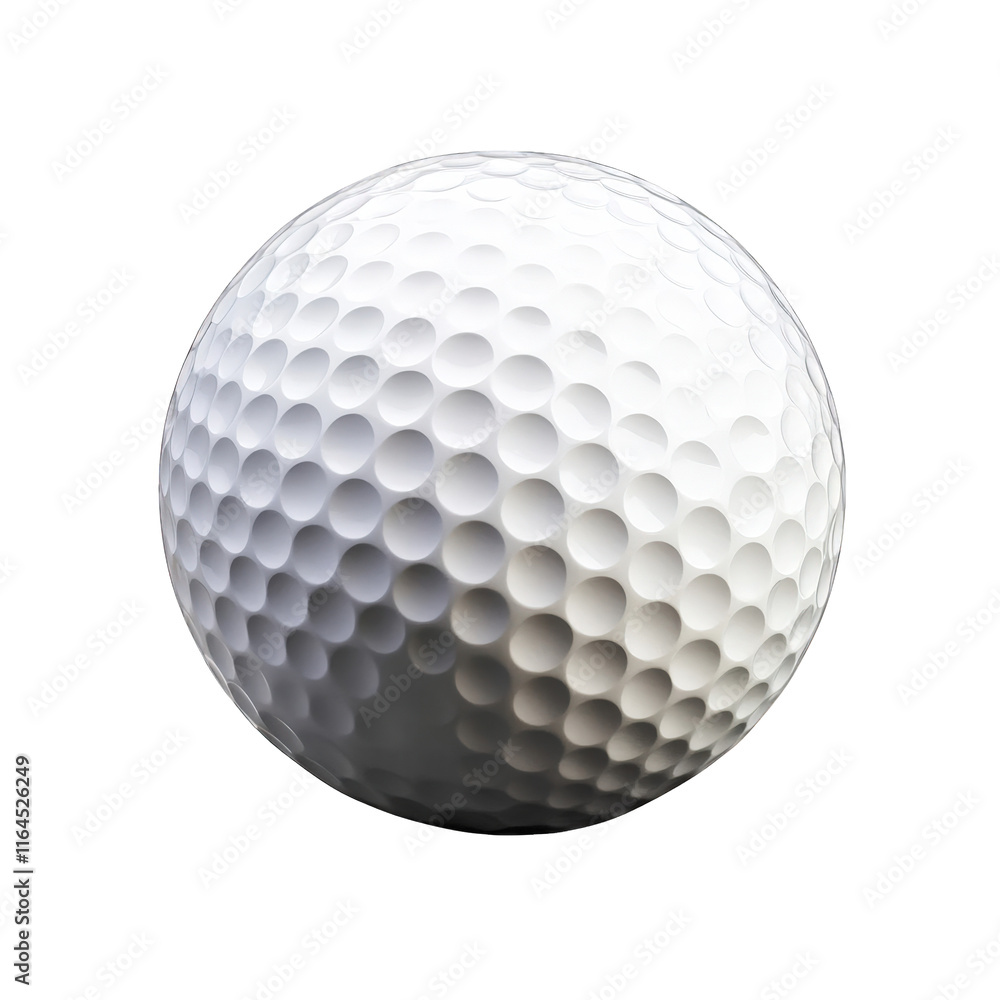 realistic depiction of a golf ball. showcasing its textured surface with dimples the ball is presented against a plain white background. emphasizing its spherical shape and glossy finish it represents realistic depiction of a golf ball. showcasing its textured surface with dimples the ball is presented against a plain white background. emphasizing its spherical shape and glossy finish it represents
