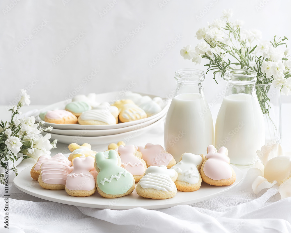 A heartfelt arrangement of Easter cookies alongside charming decorative elements. A heartfelt arrangement of Easter cookies alongside charming decorative elements.