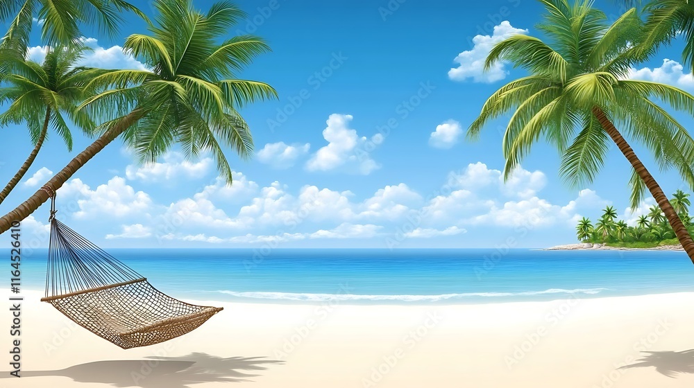 Fototapeta premium Tranquil Hammock Scene on a Tropical Beach Paradise
