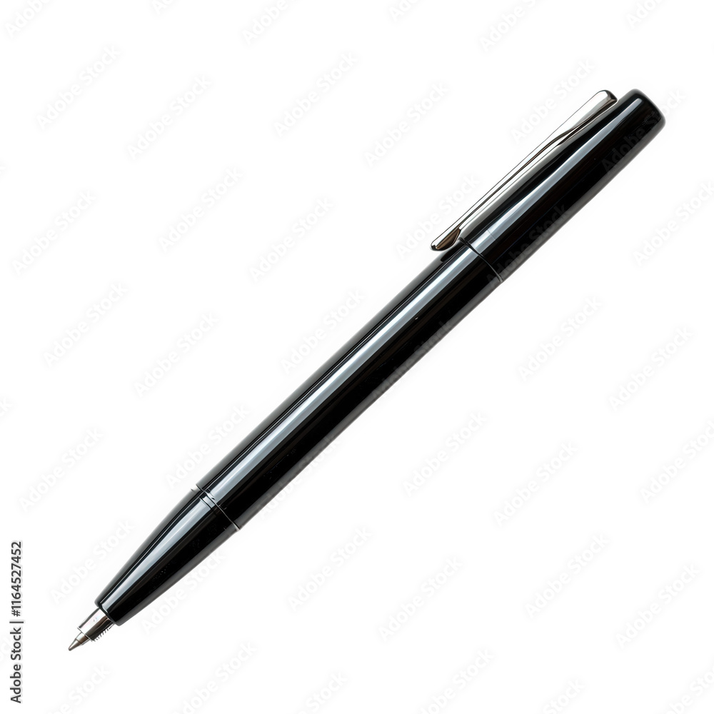 sleek. black pen positioned diagonally on a plain white background. showcasing its design and functionality this writing instrument is commonly used for note-taking. signing documents. and other writi sleek. black pen positioned diagonally on a plain white background. showcasing its design and functionality this writing instrument is commonly used for note-taking. signing documents. and other writi