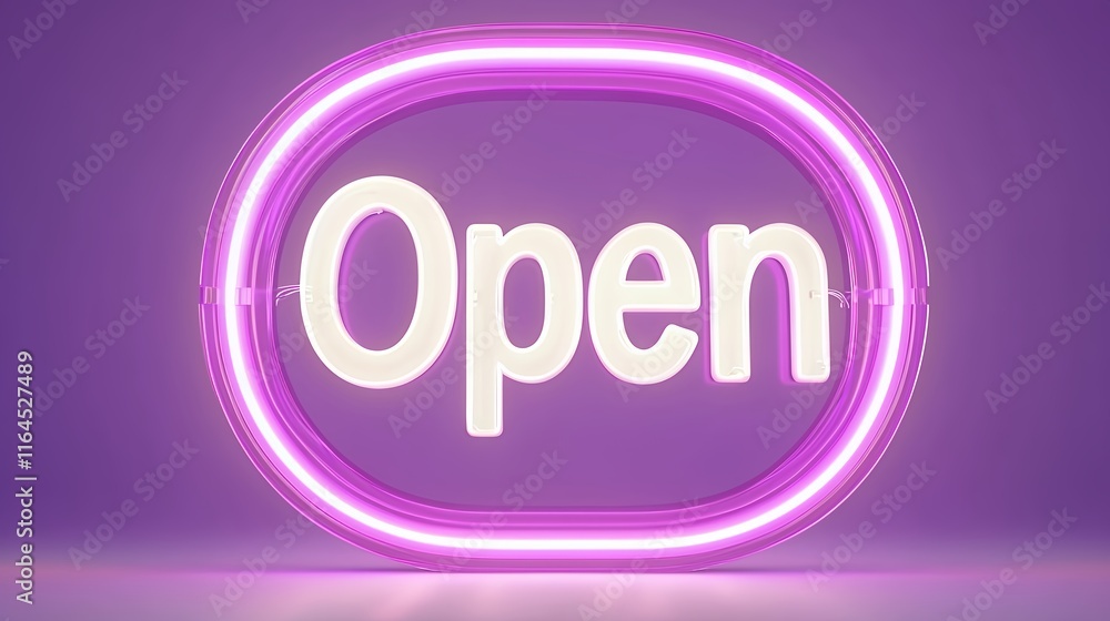Neon Open Sign: A Vibrant Purple Oval Sign Displaying the Word Open in White Neon Lettering Against a Purple Background Neon Open Sign: A Vibrant Purple Oval Sign Displaying the Word Open in White Neon Lettering Against a Purple Background