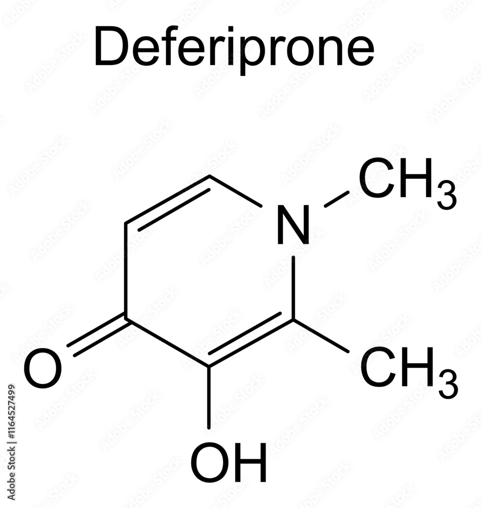 Chemical structure of deferiprone, drug substance Chemical structure of deferiprone, drug substance