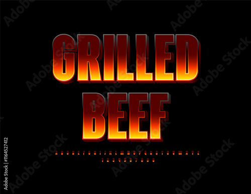 Vector Flaming logo Grilled Beef. Bright Fire Font. Burning Alphabet Letters and Numbers set