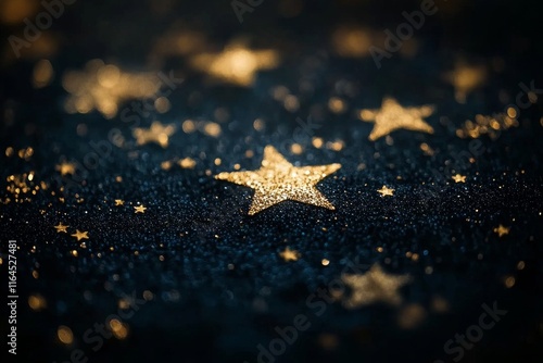 Golden stars on a dark surface create a shimmering visual effect during nighttime events