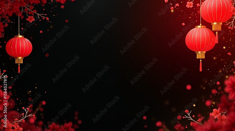 Obraz premium Red Lanterns and Blossoms: A Festive Chinese New Year Design