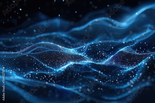 Dark blue and glow particle abstract background.