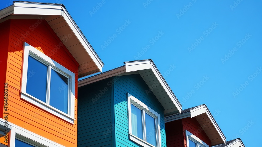 Vibrant Urban Construction Houses Against Blue Sky Vibrant Urban Construction Houses Against Blue Sky