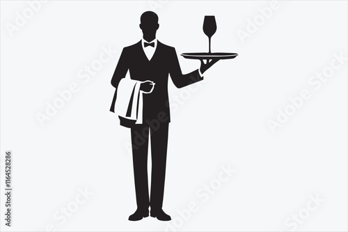 A silhouette of a waiter in a formal suit.