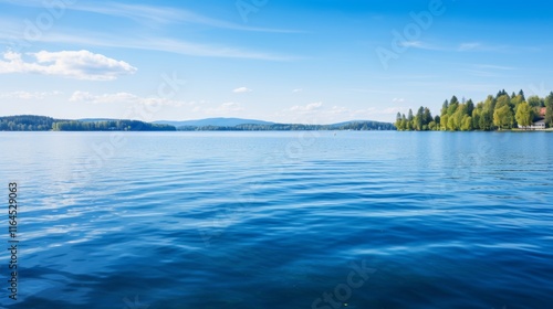 Serene lake reflections  a minimalist composition of blue, white, and green for tranquility