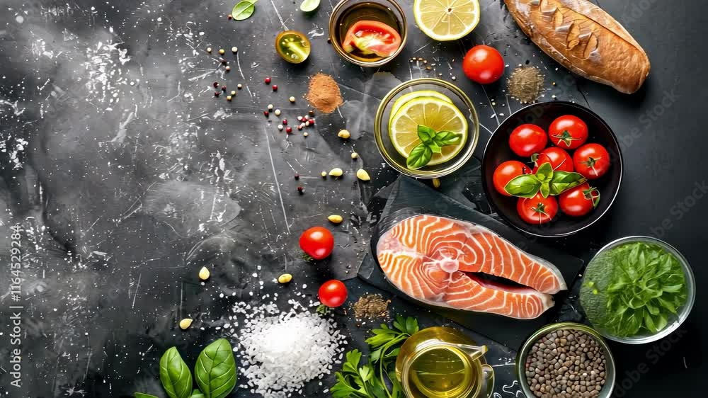 fruits vegetables fish keto diet top view. selective focus fruits vegetables fish keto diet top view. selective focus