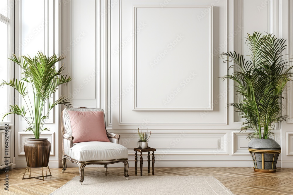 Fototapeta premium Minimalist Luxury: White Gallery Wall in Modern Interior Design