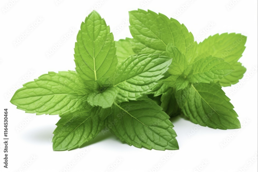 Mint Leaves on White Background. Fresh and Isolated Menthol Leaf on White: a Full Depth of Field Capture Mint Leaves on White Background. Fresh and Isolated Menthol Leaf on White: a Full Depth of Field Capture