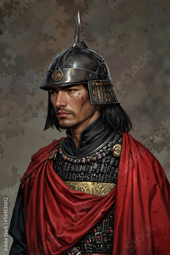 Ancient Eastern Warrior in Traditional Armor