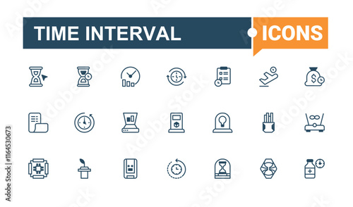 Time Interval icon collection. Contains related to Duration And Time, schedule, length, timetable, app, home, timer and more. Minimal icons. Vector illustration in modern line style.