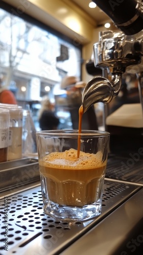 Barista expertly pours coffee in a cozy coffee shop with inviting ambiance