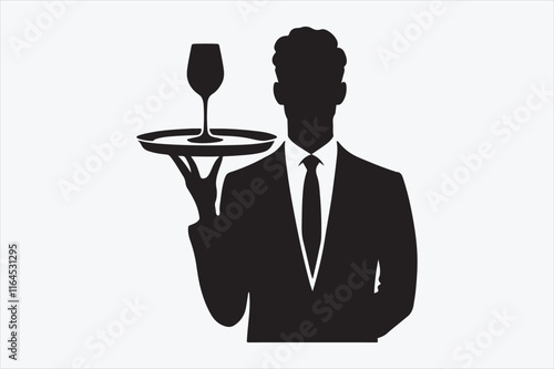 A silhouette of a waiter in a formal suit.