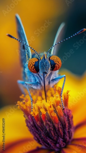 Beautiful butterfly resting on a pink flower in a vibrant garden during the d...