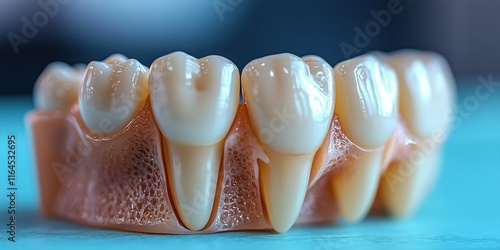 Educational model with post of dental implant between teeth and crowns