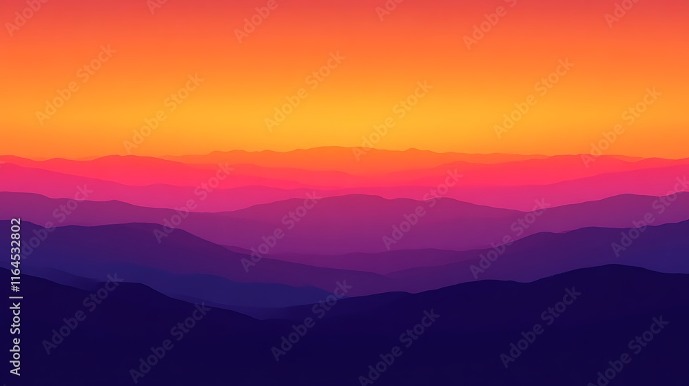 Vibrant Sunset Over Layered Mountain Ranges Vibrant Sunset Over Layered Mountain Ranges