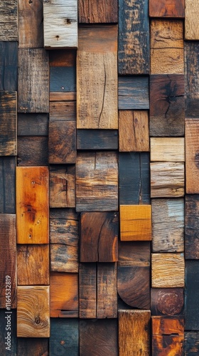 Colorful wooden blocks arranged in a vertical pattern, showcasing natural tex...