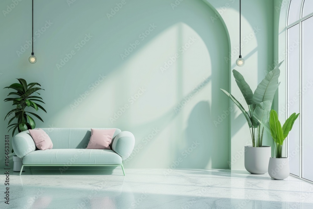 Modern Luxury Interior Design with Blank White Wall in Pastel-Colored Room Modern Luxury Interior Design with Blank White Wall in Pastel-Colored Room