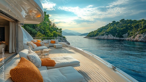 Luxurious seaside villa at sunset with elegant lounge area and ocean views