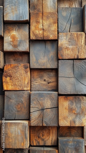 Wooden blocks arranged in a detailed pattern showcasing natural textures and ...