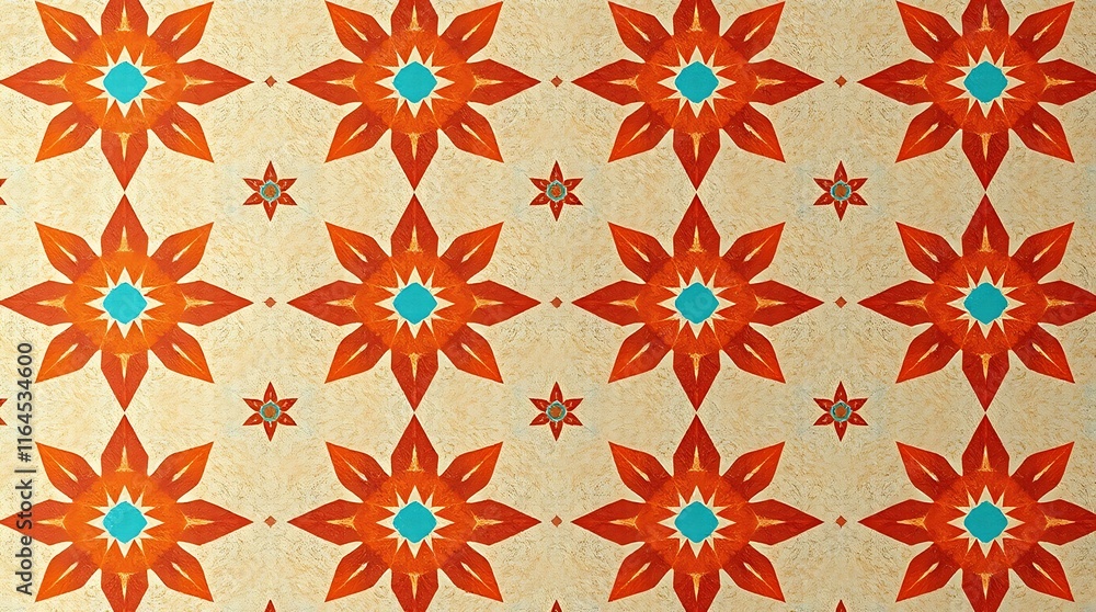 Orange and Teal Floral Pattern: A vibrant and intricate pattern of orange and teal flowers against a textured beige background. Orange and Teal Floral Pattern: A vibrant and intricate pattern of orange and teal flowers against a textured beige background.
