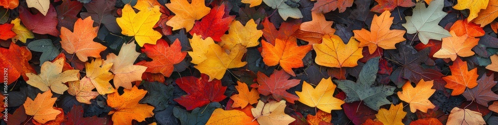 Fototapeta premium Colorful Autumn Leaves on Ground in a Beautiful Nature Scene
